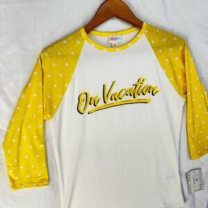 NWT‎ LuLaRoe White Yellow Baseball Style ON VACATION Raglan T-Shirt Womens XS